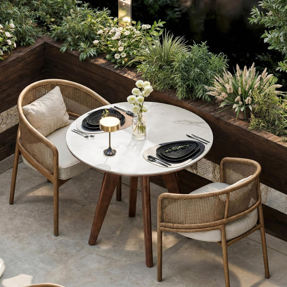 31.5" Round Dining Table, Modern Sintered Stone Kitchen Table with Solid...