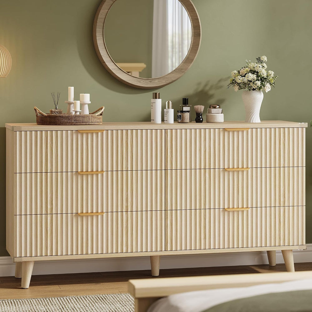 Modern Dresser and Nightstand Sets 3-Piece, 2 Nightstands 6-Drawer Dresser