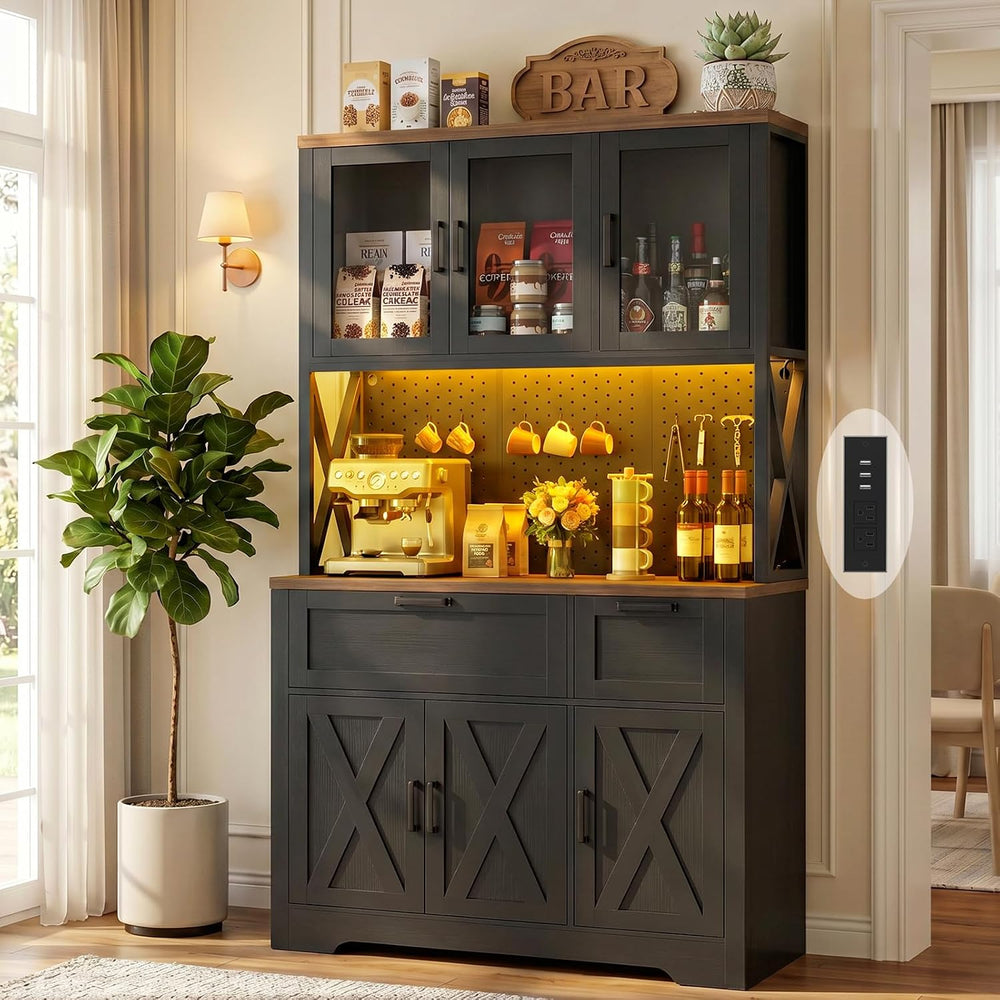 Unikito 71" Tall Pantry Cabinet with Charging Station & LED Lights, ...