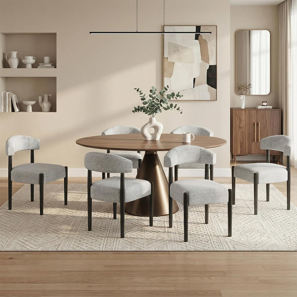 VKNOW Wooden Dining Chairs Set of 6 with Black Wood Legs, Curved Backrest