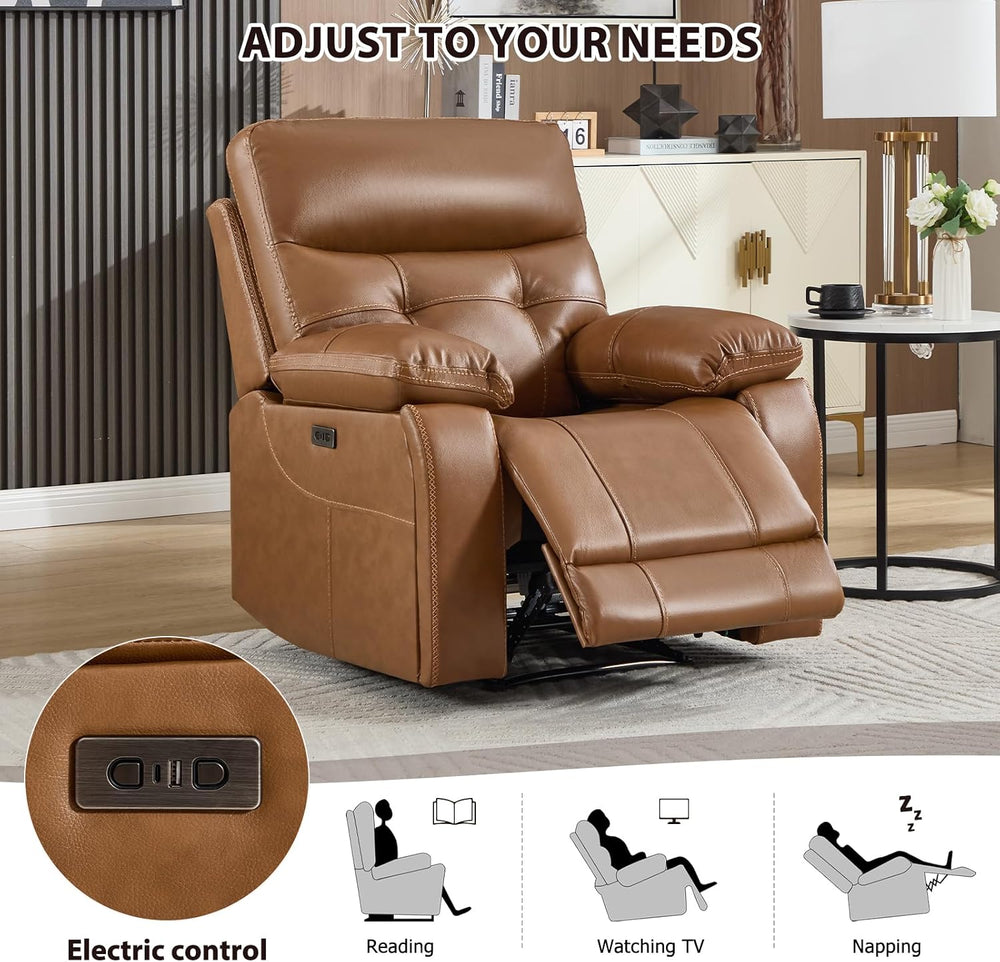 CANMOV Genuine Leather Recliner Chair, Power Single Reclining Sofa with Comfo...