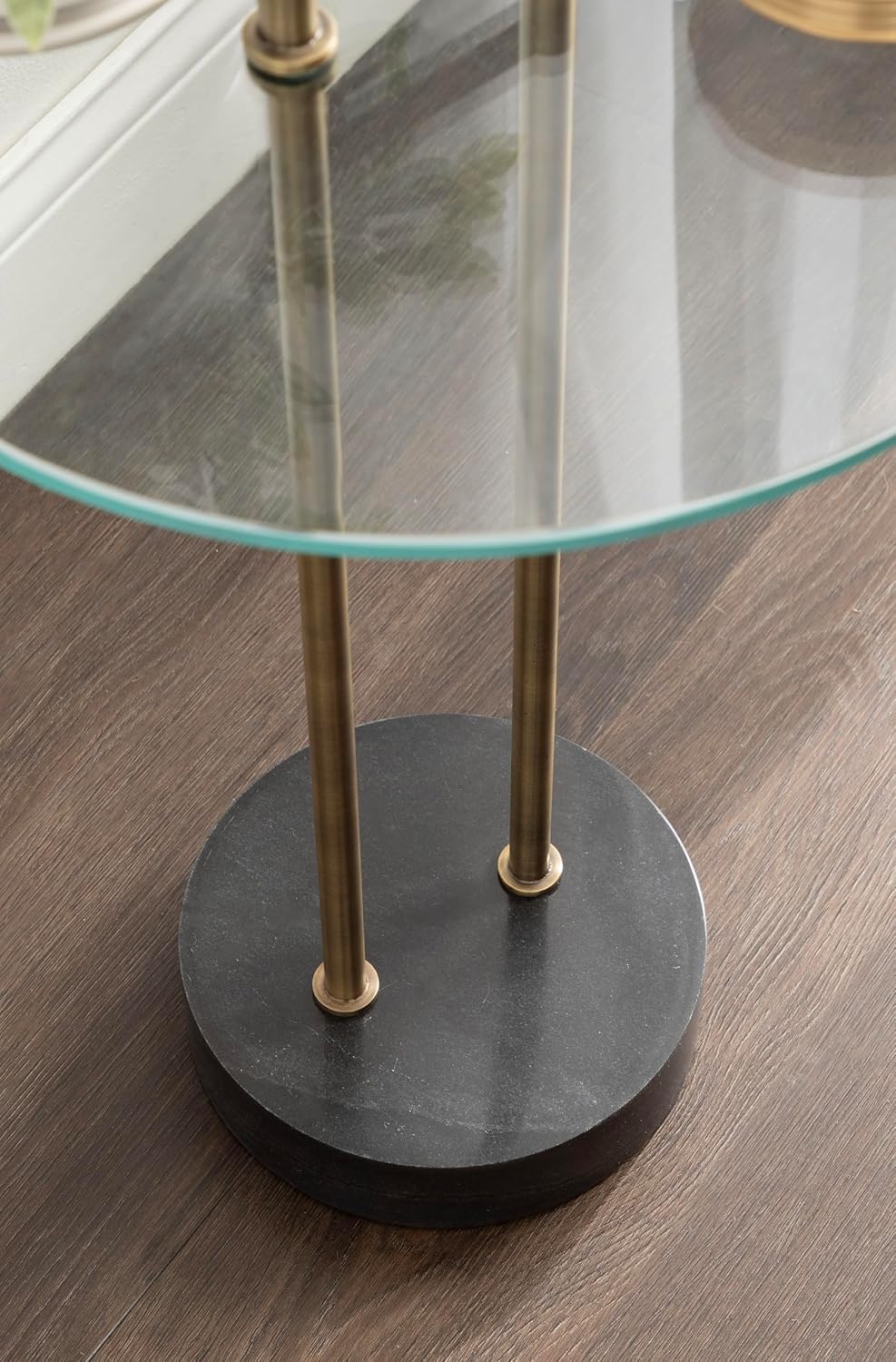 Kate and Laurel Cerullo Modern Round Glass Side Table with Marble Base, 16 x ...