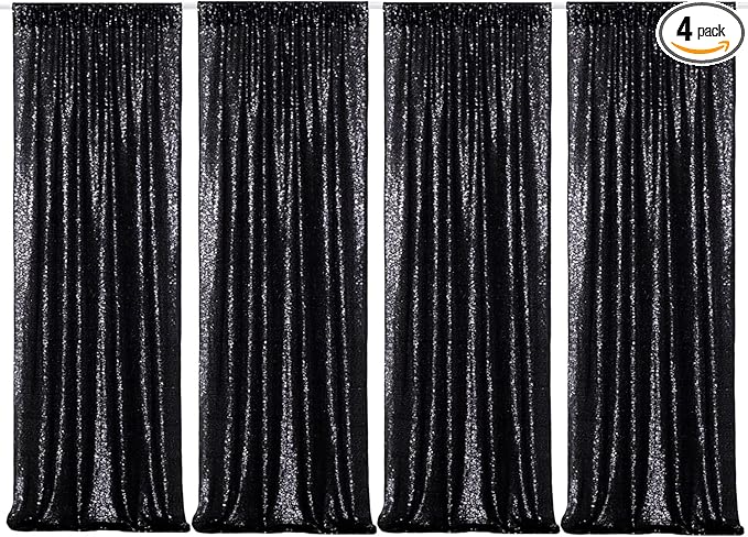 Poise3EHome Black Sequin Backdrop Curtains,4 Panels 2FTx8FT Glitter Backgroun...