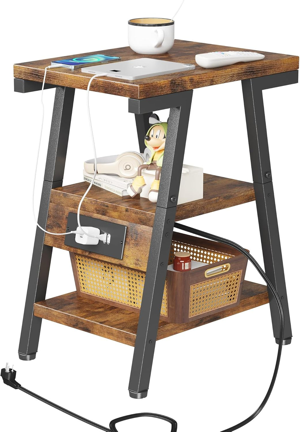 SIde Table with Charging Station, Small End Tables with Lucky 7 Metal Shape, ...