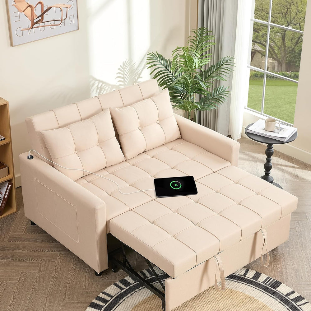 GOSUHI 52" 3-in-1 Convertible Sleeper Sofa Bed, Linen, Beige | Pull-Out ...