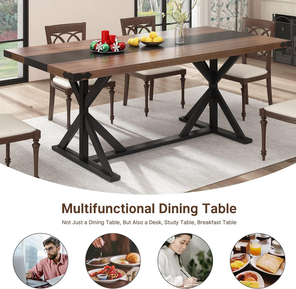 Hlivelood 71 Inch Dining Table for 6 People, Rectangular Kitchen Farmhouse Ta...