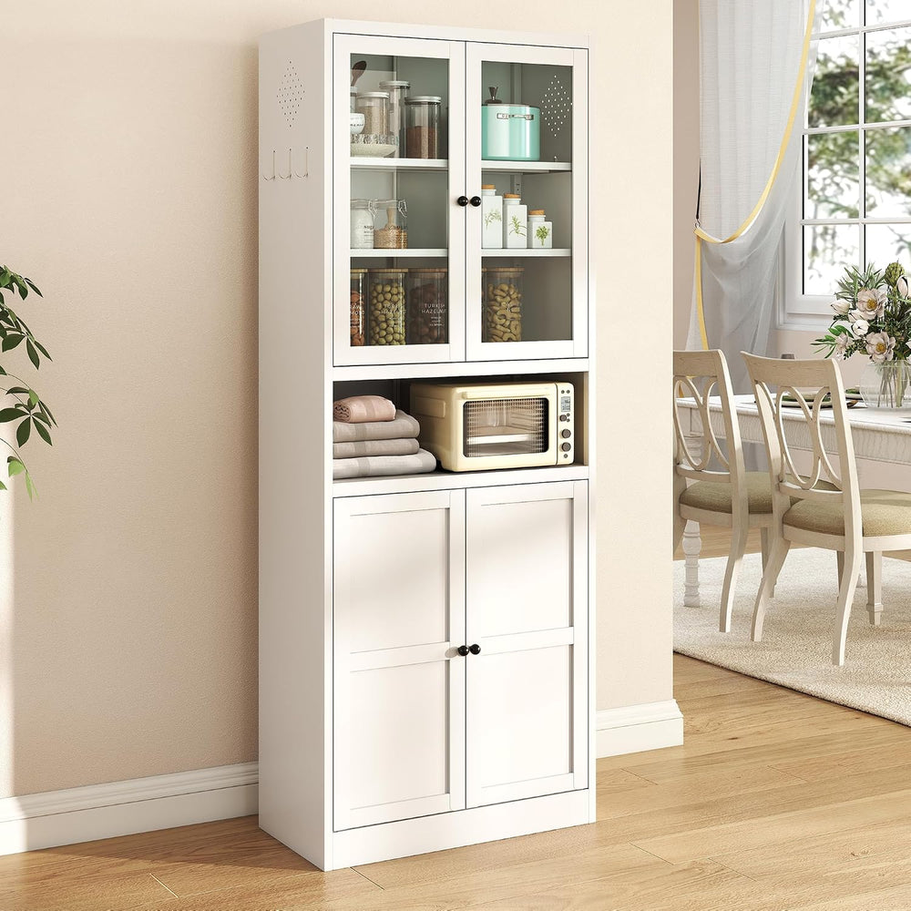 72" Tall Metal Kitchen Pantry Cabinet with Glass Doors & Adjustable ...