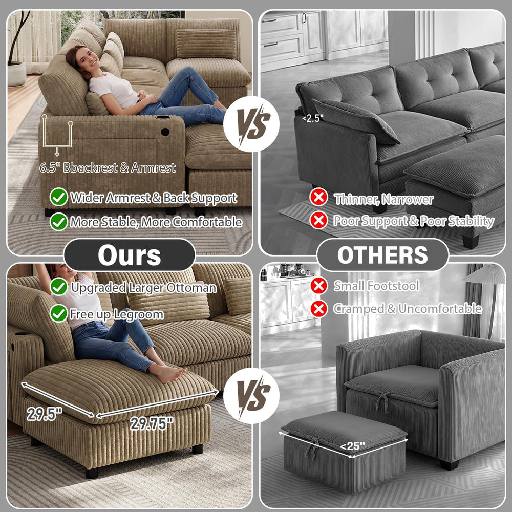 130" Oversized Cloud Couch Large Modular Sectional Sofa Modern U Shaped ...