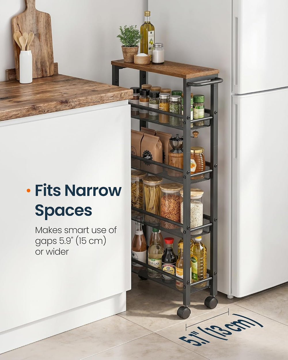 SONGMICS HOME Slim Rolling Cart, 5-Tier Storage Cart with Wheels and Handle, ...