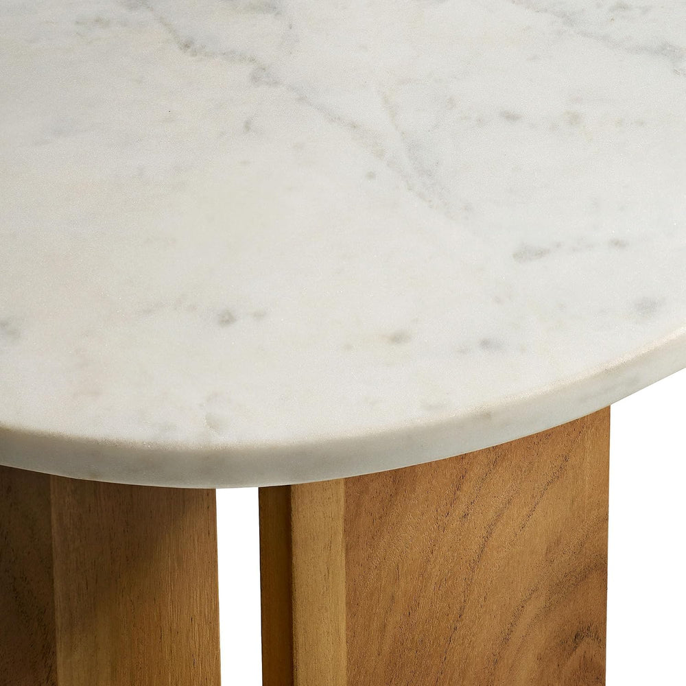 Modway Tarin Marble Top Side Table in Natural - Round Acacia Wood Living Room...