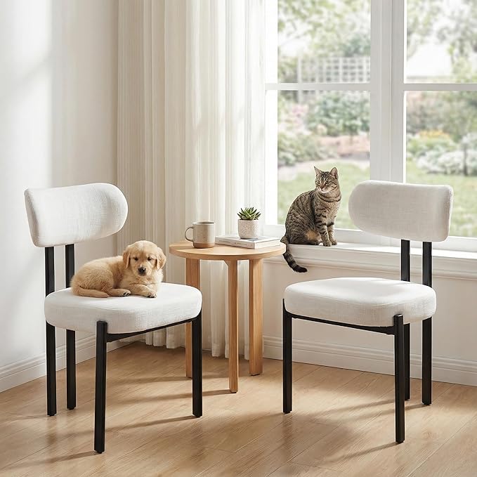 LukeAlon Linen Dining Chairs Set of 6, Curved Back Modern Side Chairs Upholst...