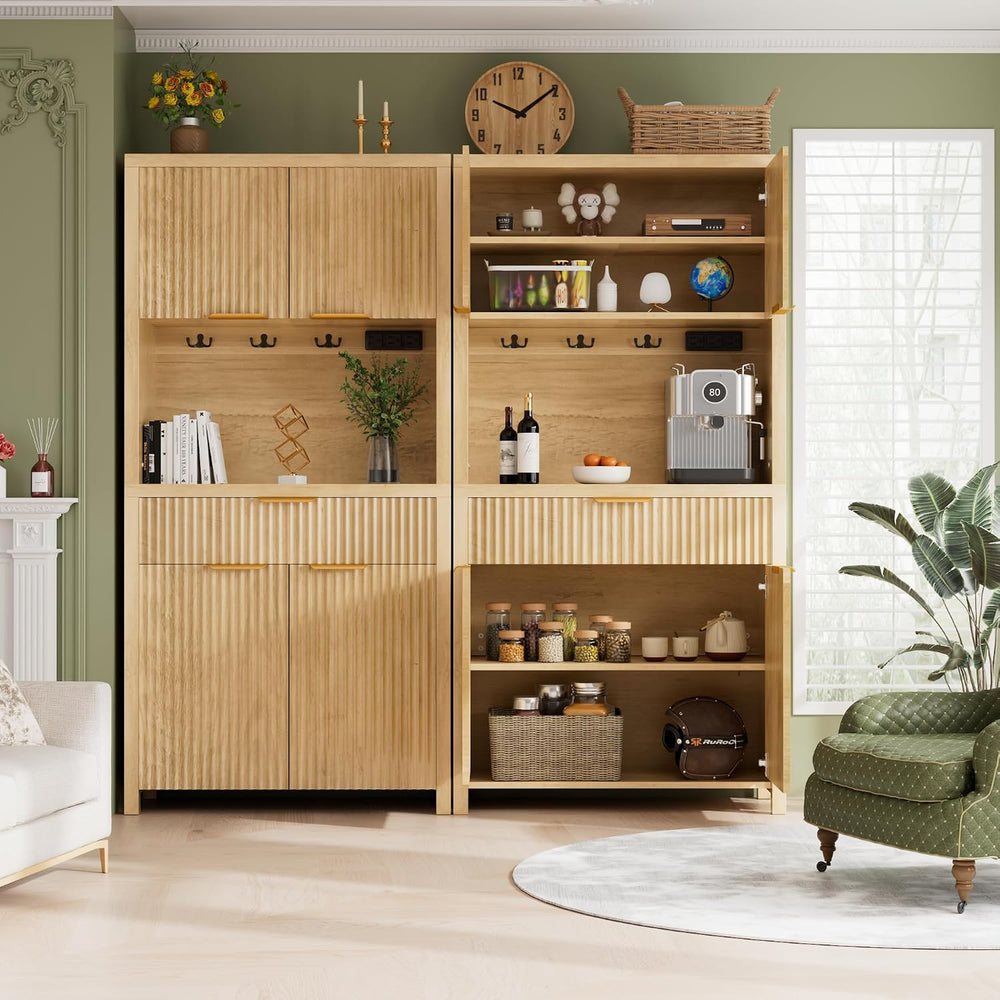 Modern Black Kitchen Pantry Cabinet/Water Ripple Food Cabinet (Wood Color)