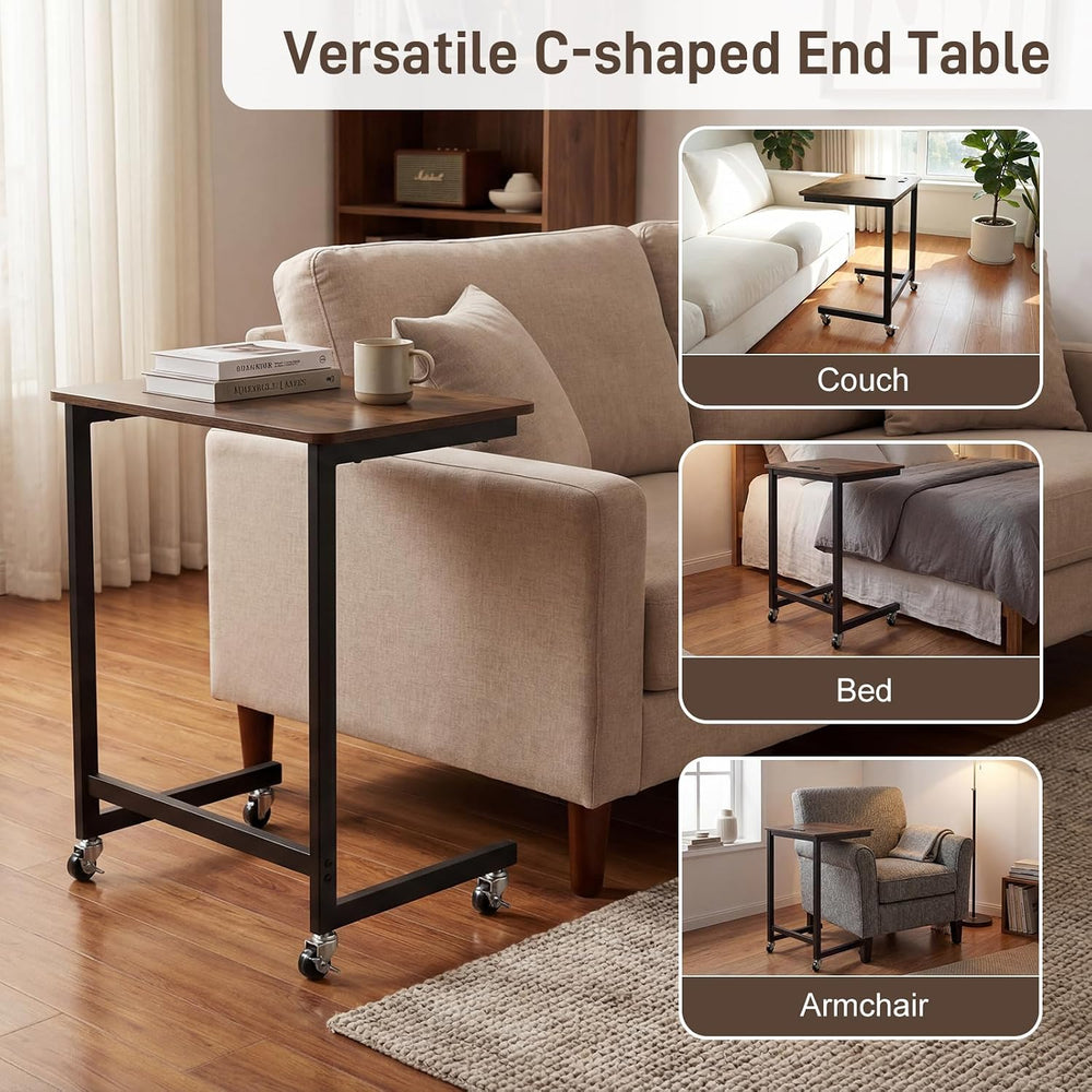 GOFLAME Rolling C Shaped End Table, Couch Sofa Side Table with Wheels, Phone ...