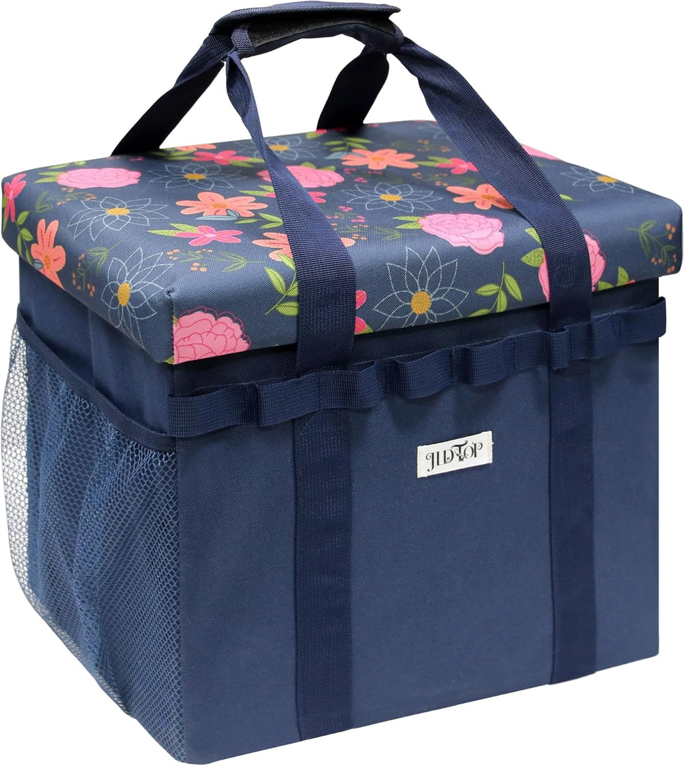 49L Floral Foldable Storage Ottoman 220lb Heavy Duty Sitting Stool | 2-in-1 S...