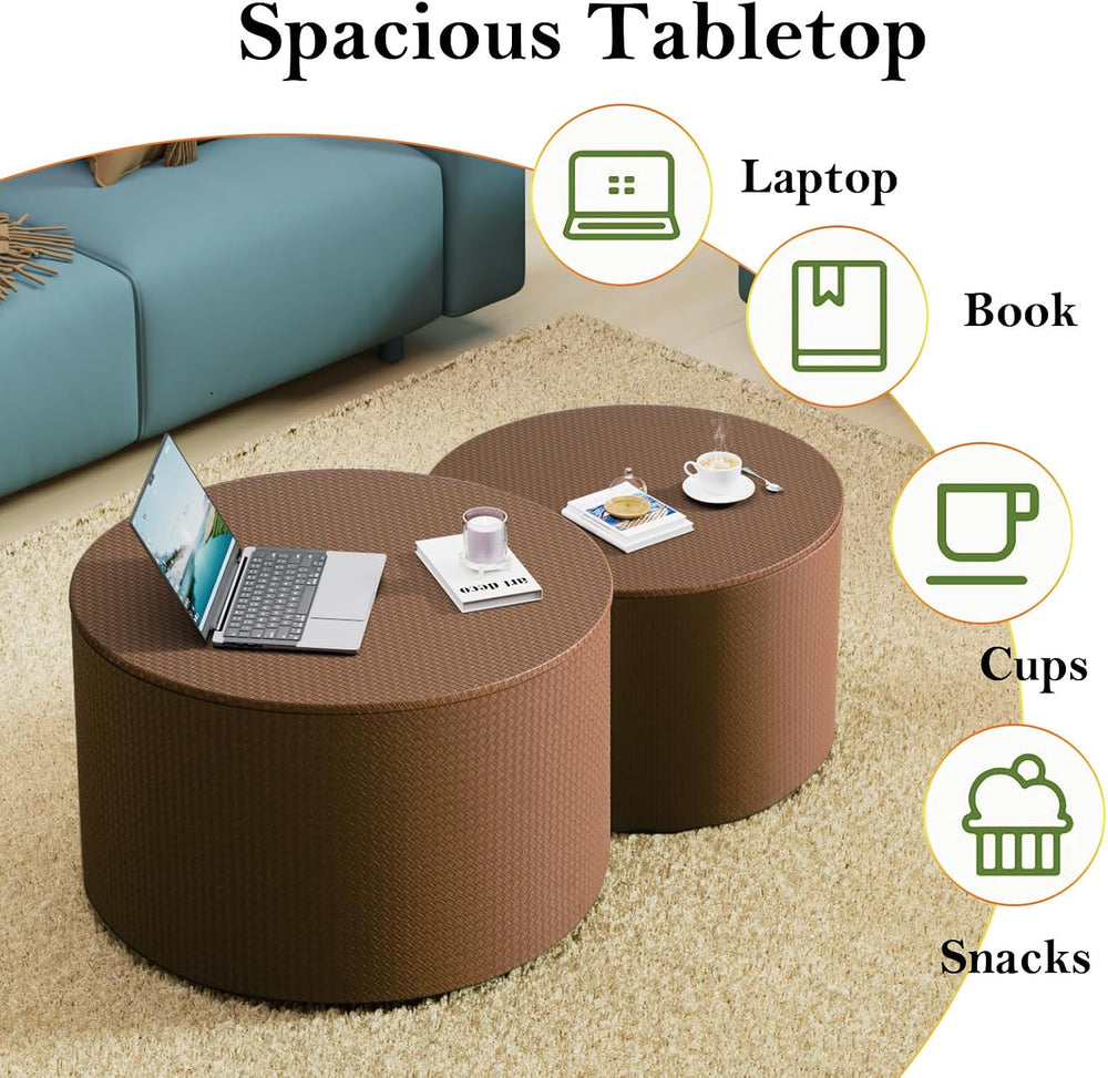 Round Nesting Coffee Table with Storage (C Brown 26.8+18.3in) | Modern Chic C...