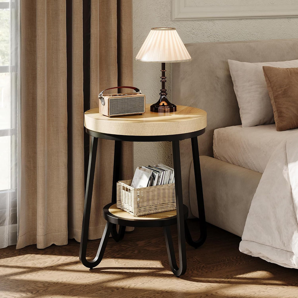 IRONCK Round Side Table, 2 Tier Industrial End Table with Storage Shelf, 19.7...