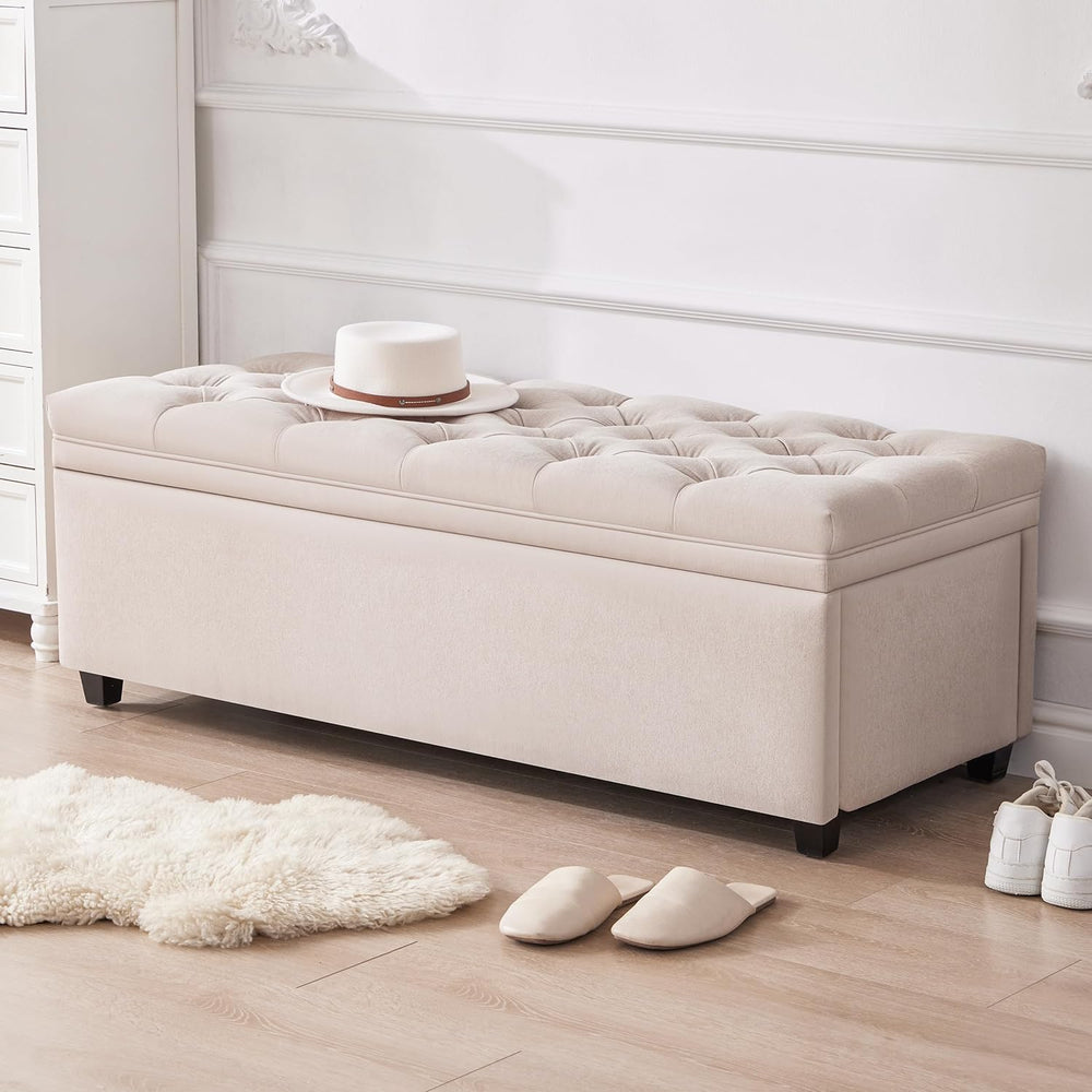 Mangodan 50 Inch Large Storage Ottoman, Tufted Ottoman with Storage | End of ...