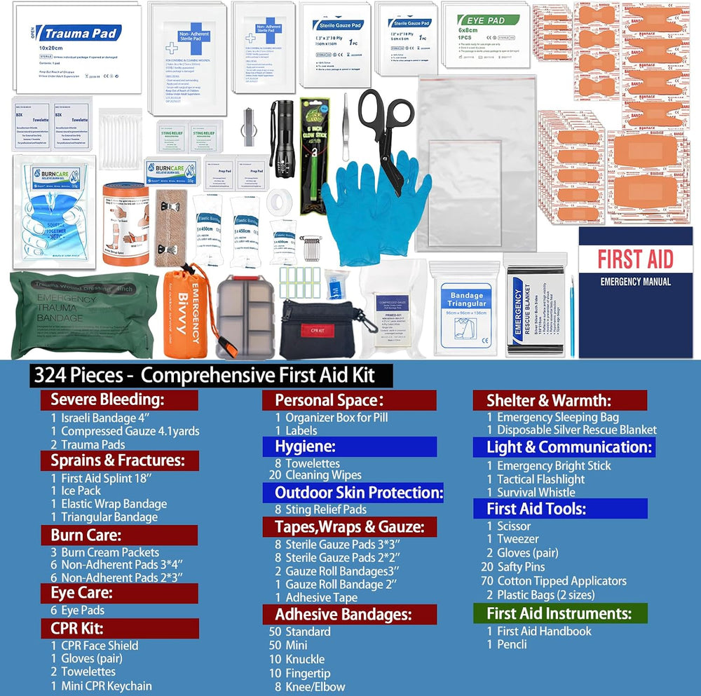 Comprehensive First Aid Kit for Home, Premium Emergency Trauma Kits with Shou...
