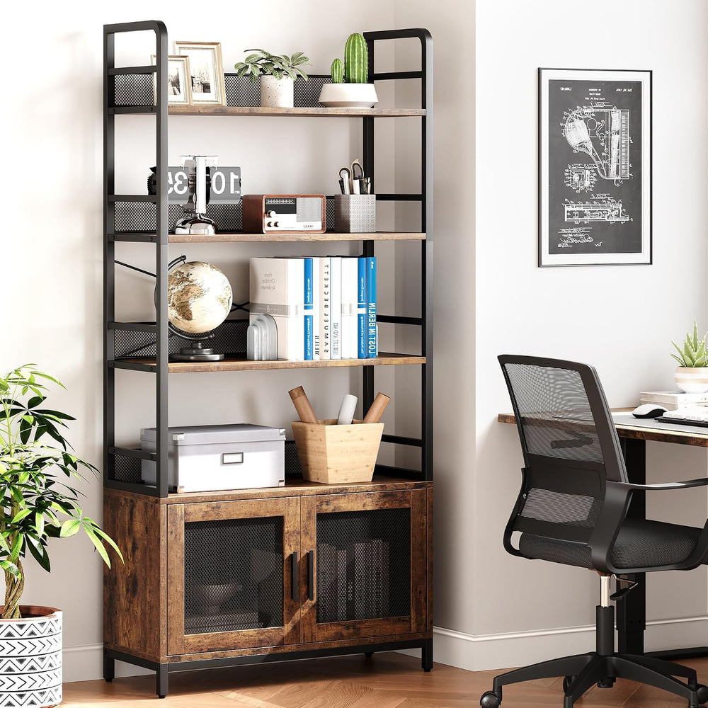 IDEALHOUSE Industrial Bookcase, 4-Tier Open Storage Shelves, Rustic Tall Disp...