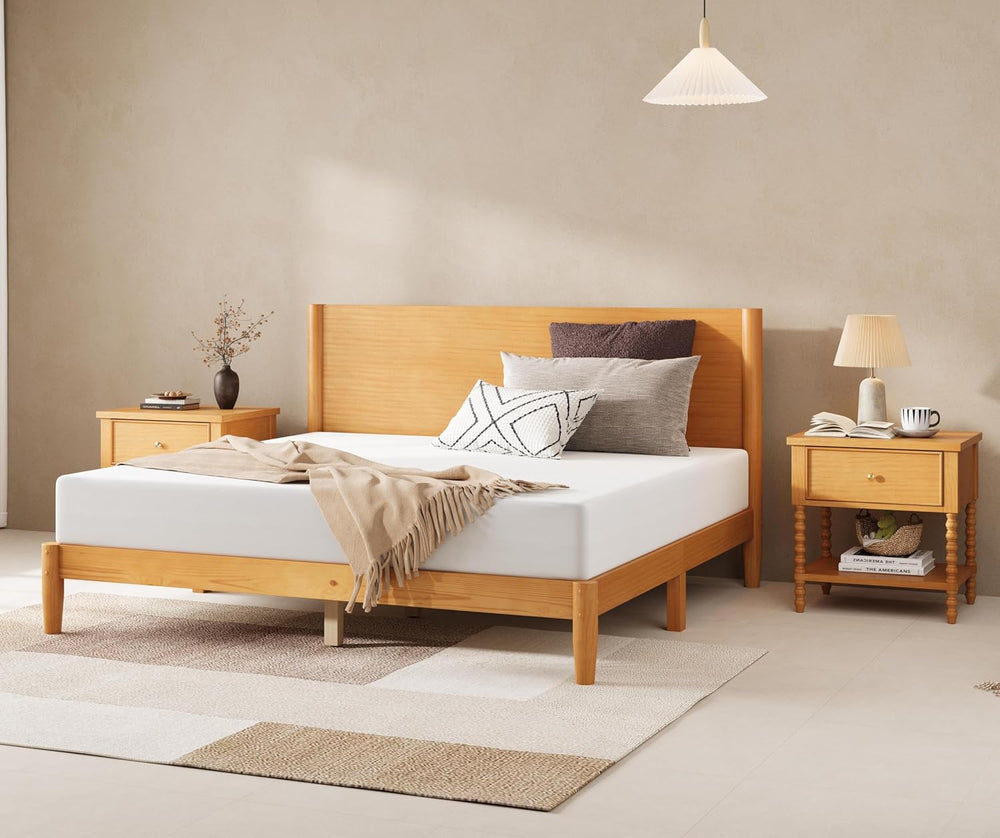 AMERLIFE 3 Piece Bedroom Set Includes Solid Wood King Platform Bed Frame with...