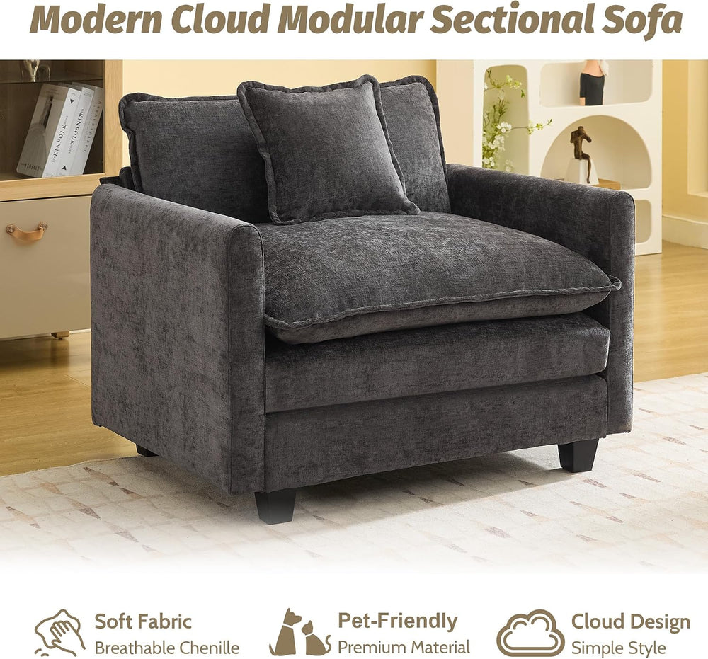 WUTUTUEE 41'' Modern Chenille Oversized Chair, Upholstered Accent Liv...
