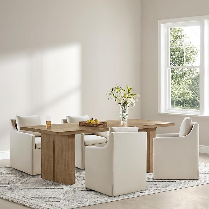 Upholstered Dining Chairs Set of 1, Modern Dining Room Chairs with Casters &a...