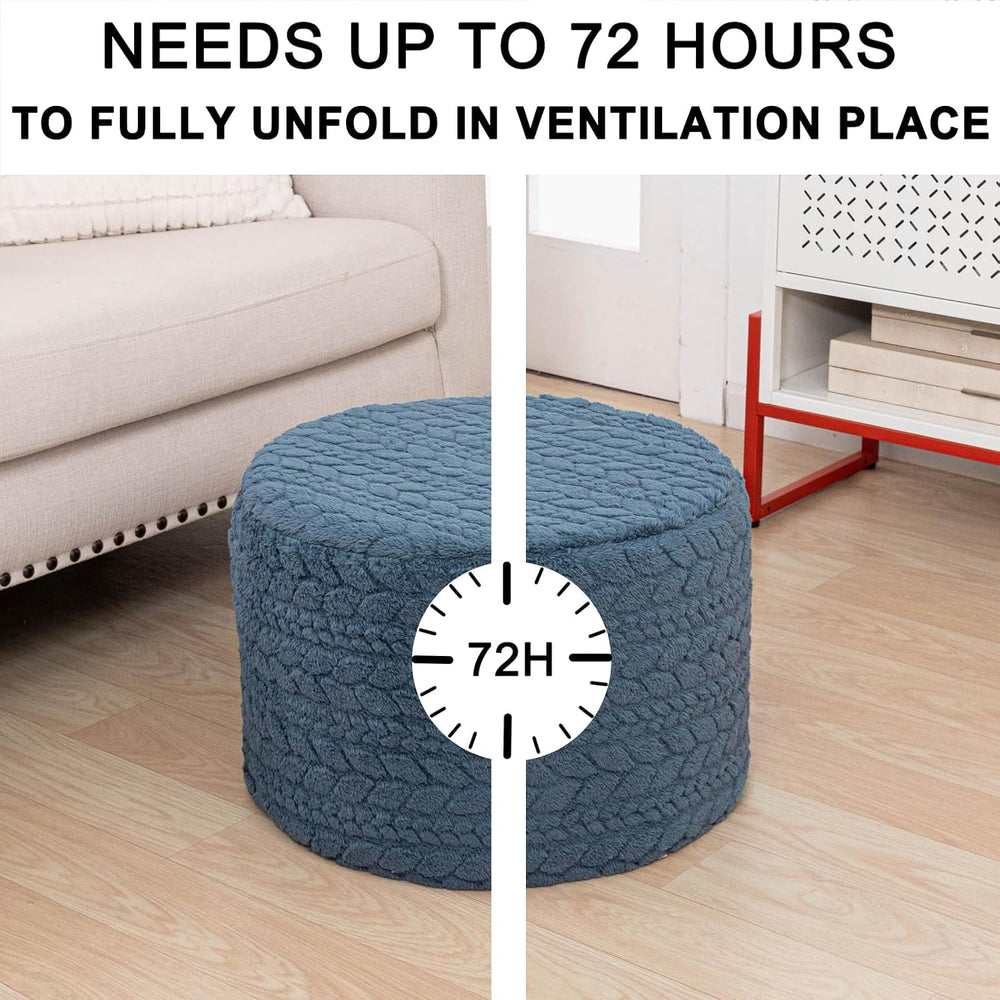 Round Pouf Ottoman Footstool 20x14In Ottoman Footrest for Couch Misty Blue | ...