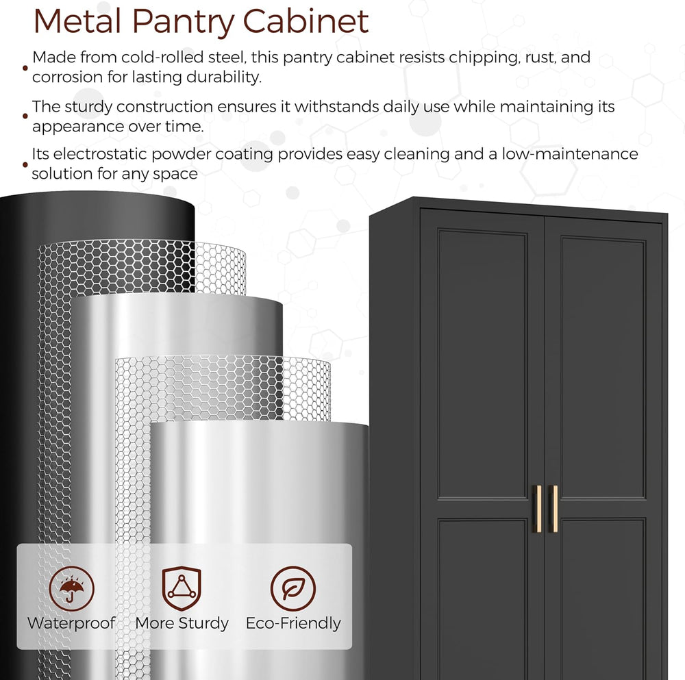 71" Tall Metal Pantry Cabinet, Black Kitchen Pantry Storage Cabinet with...