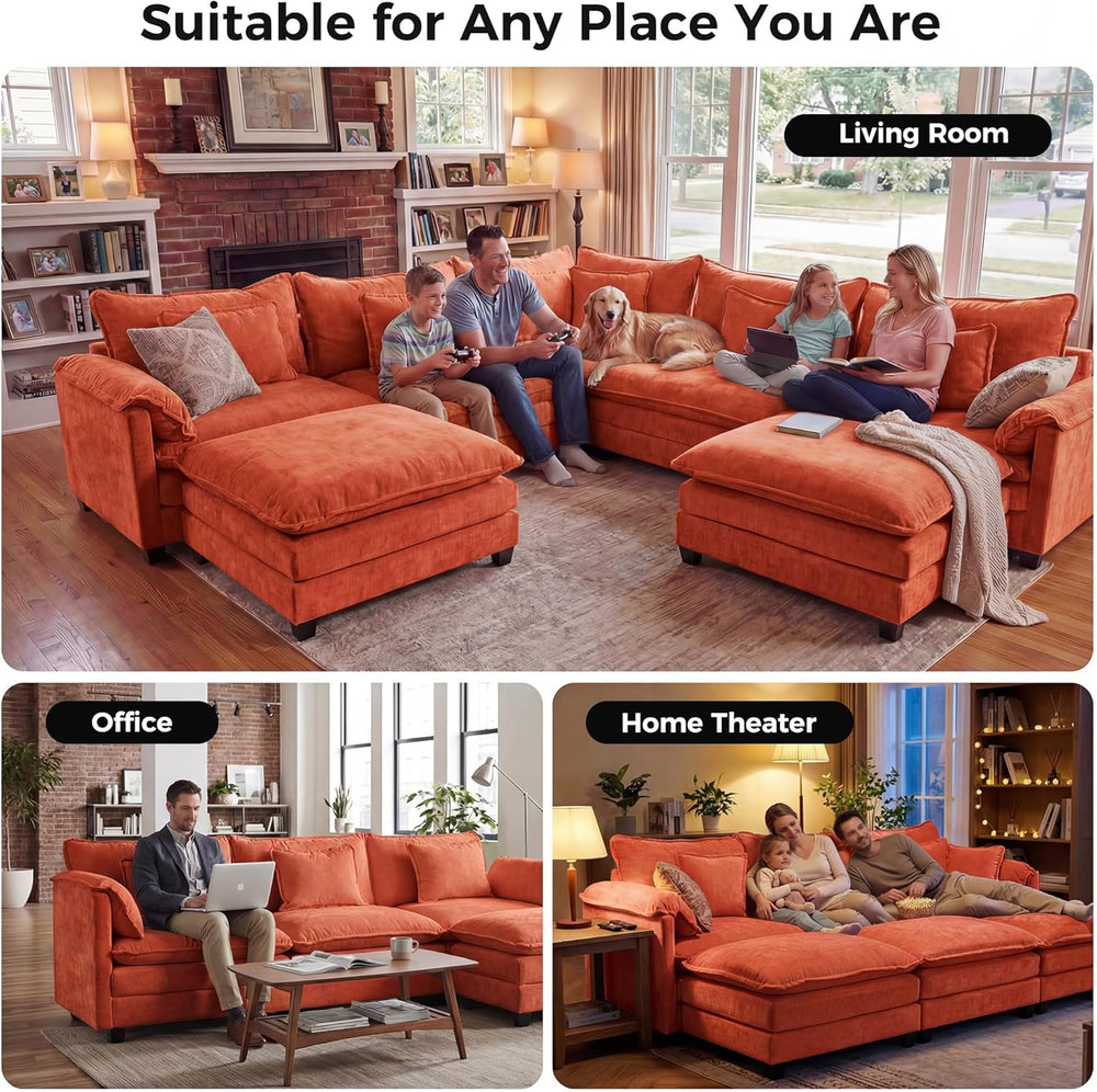 ELUCHANG 114" Oversized Modular Sectional Sofa, Comfy Chenille Cloud Cou...