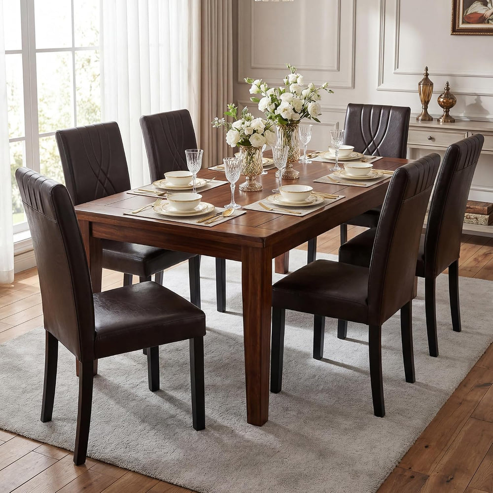 LSSBOUGHT Modern Dining Chair Set of 6,Urban Style Leather Kicthen Chairs wit...