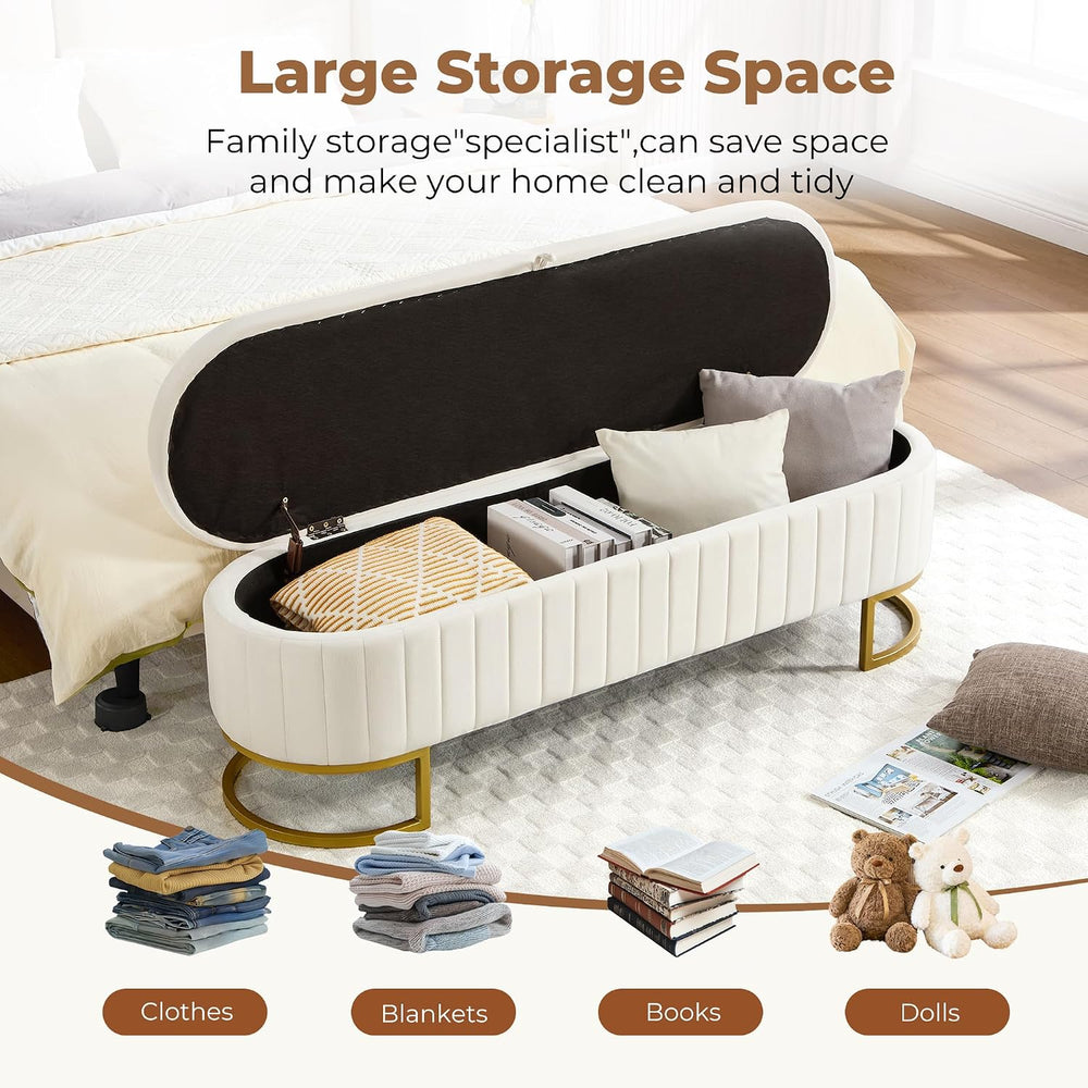 Storage Ottoman Bench, 63" Velvet End of Bed Bench Bedroom Bench King Si...