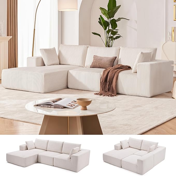 108” Modular Sectional Sofa, Cloud Sectional Couch with Deep Seat, Modern Mod...
