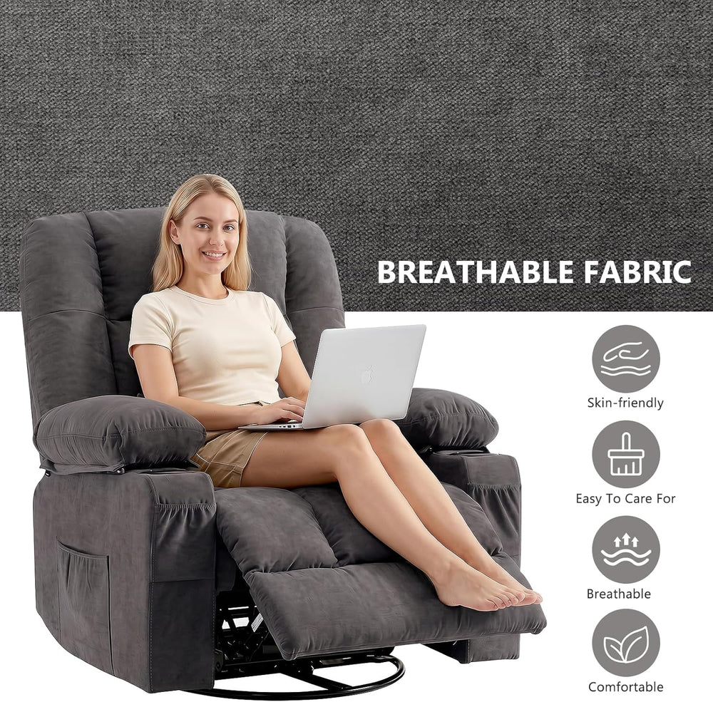 Swivel Rocker Recliner Chair with Vibration Massage and Heat Ergonomic Lounge...