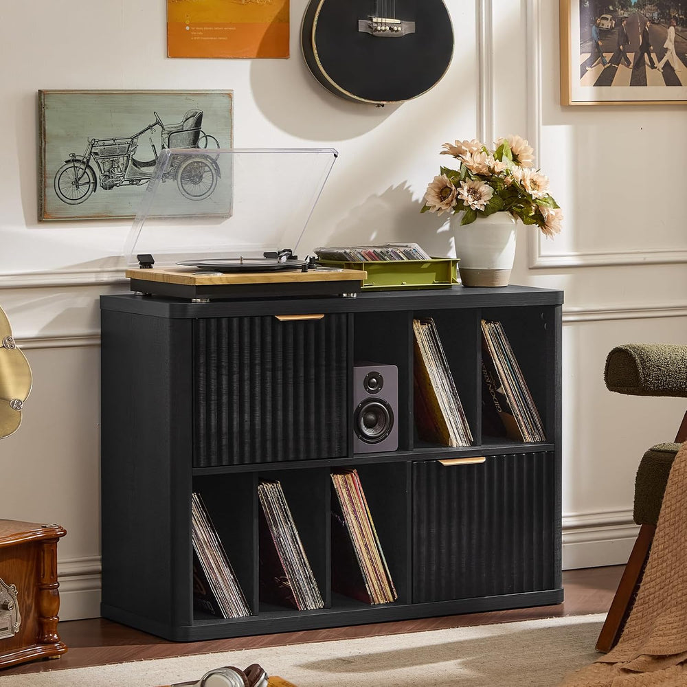 LEYAOYAO Large Record Player Stand with Vinyl Storage Up to 450 Albums, Wood ...