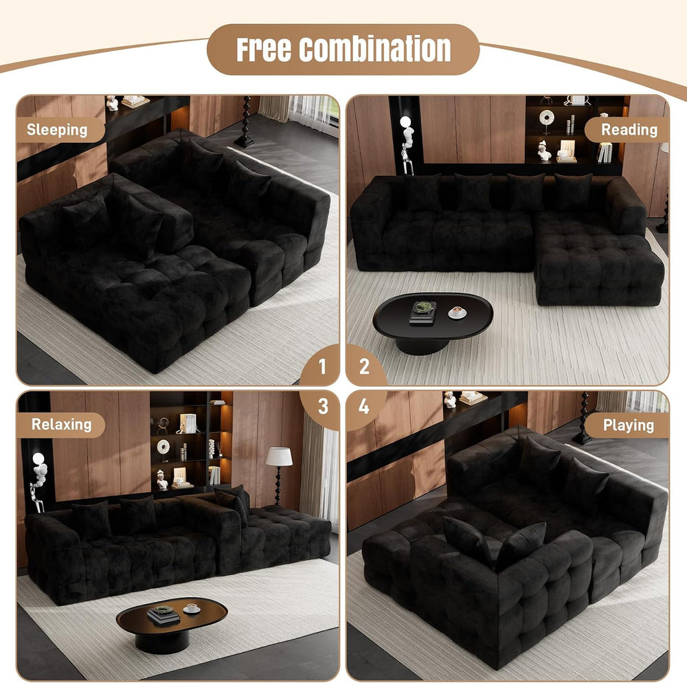 120" Sectional L-Shaped Couch for Living Room, Right Facing, Black | Clo...