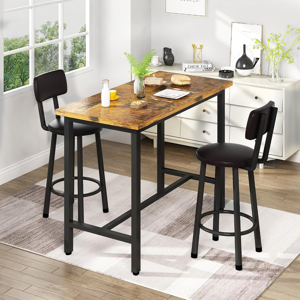 3 Piece Bar Table and Chairs Set for 2, Counter Height Rectangular Pub Dining...