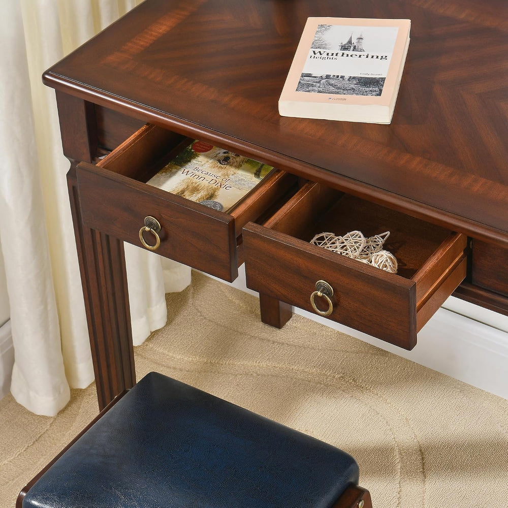 Cherry Walnut Writing Desks with Drawers, 31.5" Mid-Century Modern Compu...