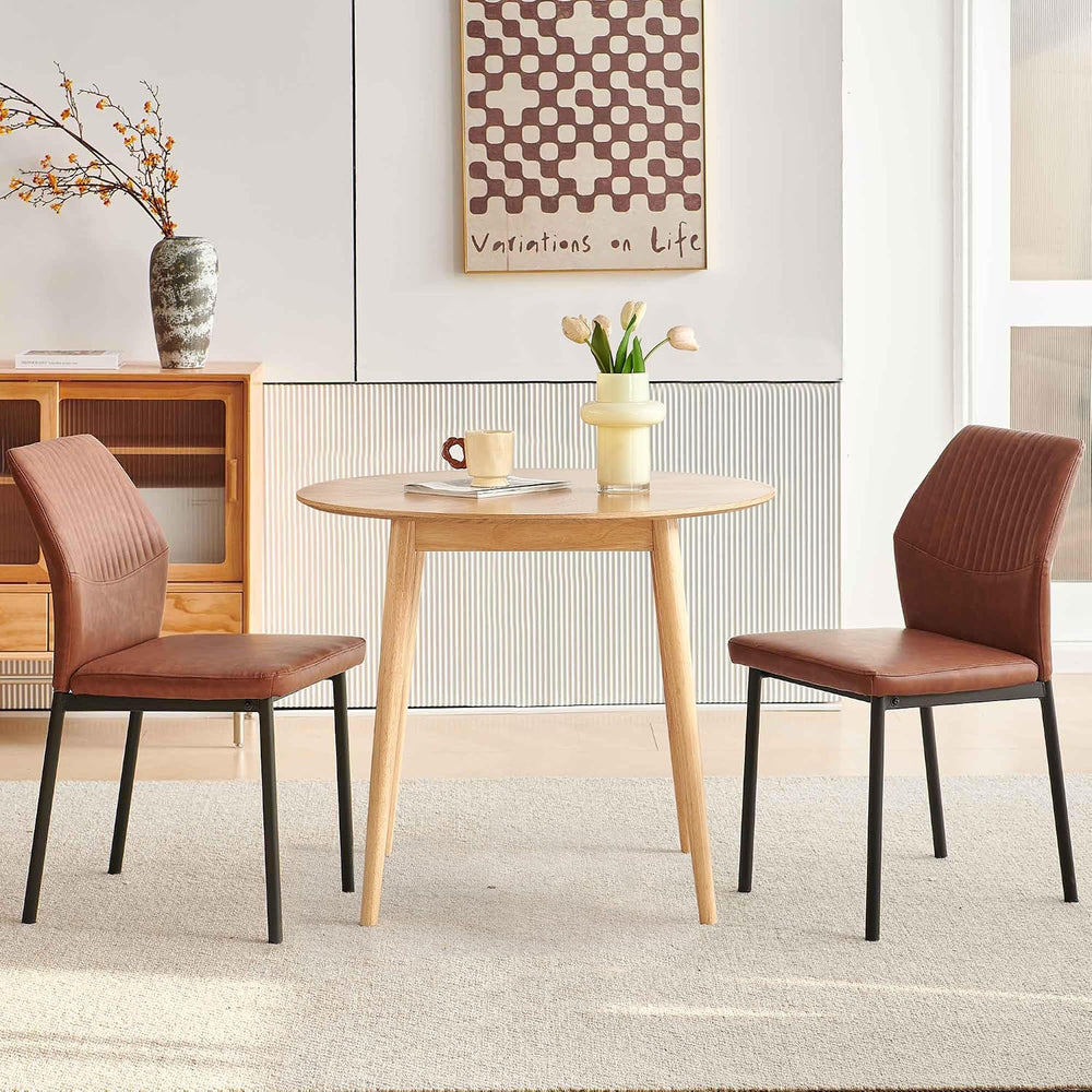 35" Round Dining Table Set for 2 with PU Leather Chairs, Space Saving Ki...