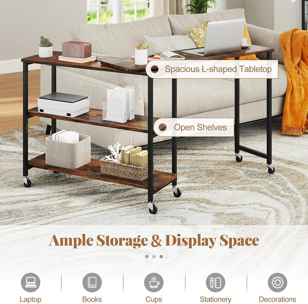 NAFORT 360° Rotating End Table with 6 Swivel Casters, Multi-Purpose Sofa Side...