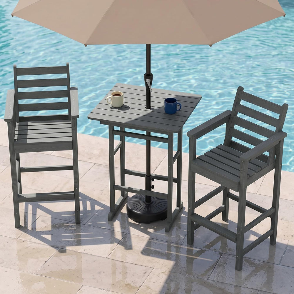 PLUUV Tall Bar Height Adirondack Chairs Set of 2 with Table, Grey