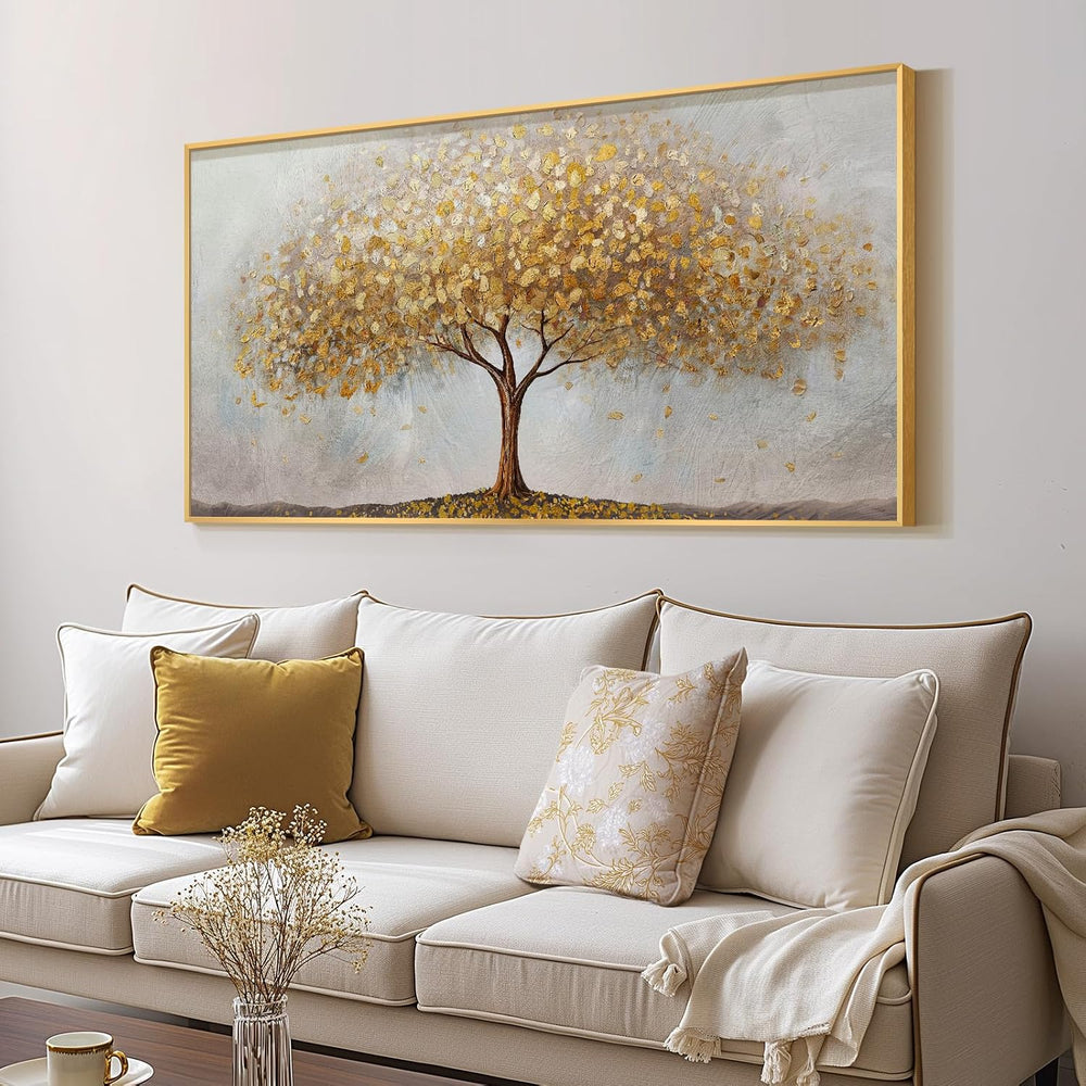 Large Framed Modern Gold Tree of Life Wall Art for Living Room, 30x60 In