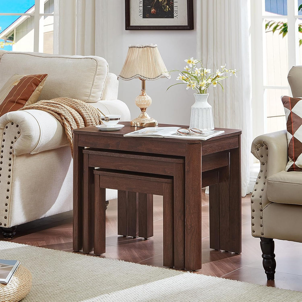 Joaxswe Farmhouse Nesting Tables Set of 3, Walnut | Nesting Side Tables with ...