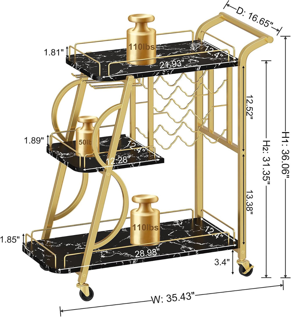 Bar Cart for Home, Home Bar Serving Cart on Wheels, 3 Tier Liquor Carts with ...