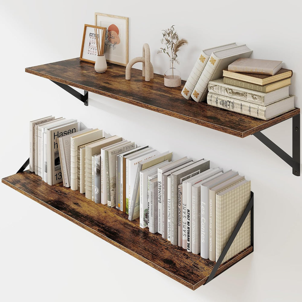 Heimlove Deep Floating Shelves for Wall, 32W x 8D Wood Wall Shelves Set of 2,...