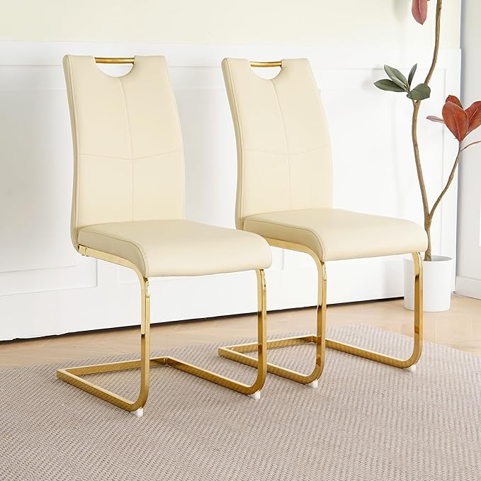 Goujxcy Dining Chairs Set of 2, Modern High Back Kitchen Chairs with Metal Le...