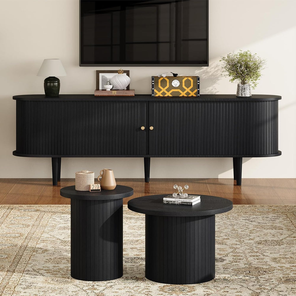 LUXOAK Nesting Coffee Table Set of 2, Mid Century Modern Round Coffee Tables,...