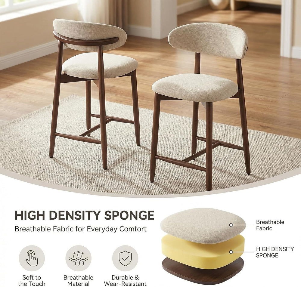 MALOL Counter Height Bar Stools Set of 2, Kitchen Bar Stools with Back, Mid C...