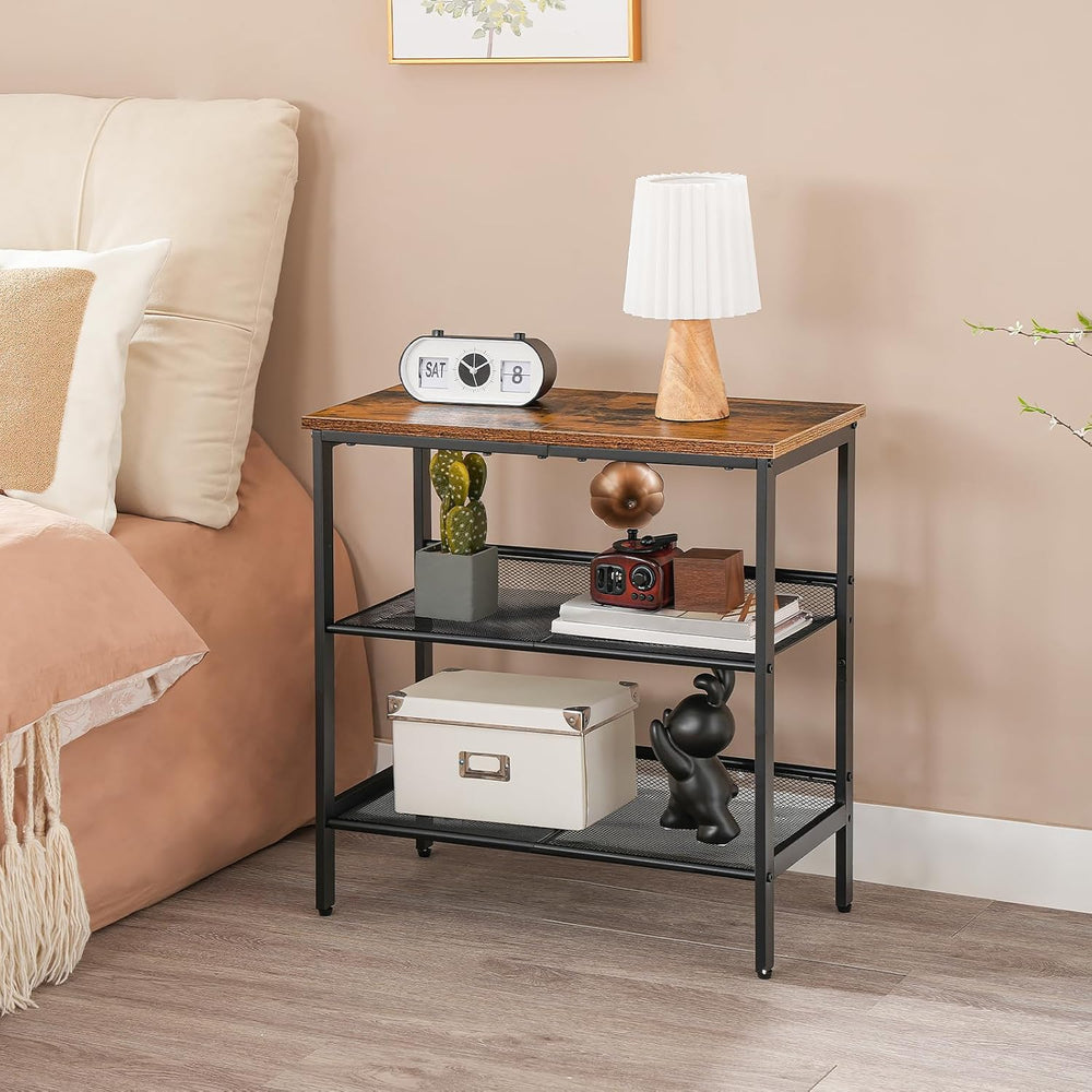 HOOBRO End Table, 3-Tier Narrow Side Table, Nightstand with 2 Flat or Slant A...