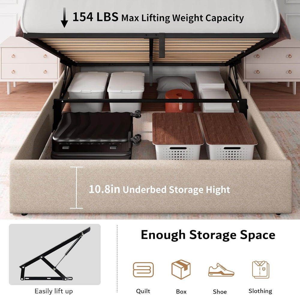iPormis Queen Size Lift Up Storage Bed Frame with Charging Station, Upholster...