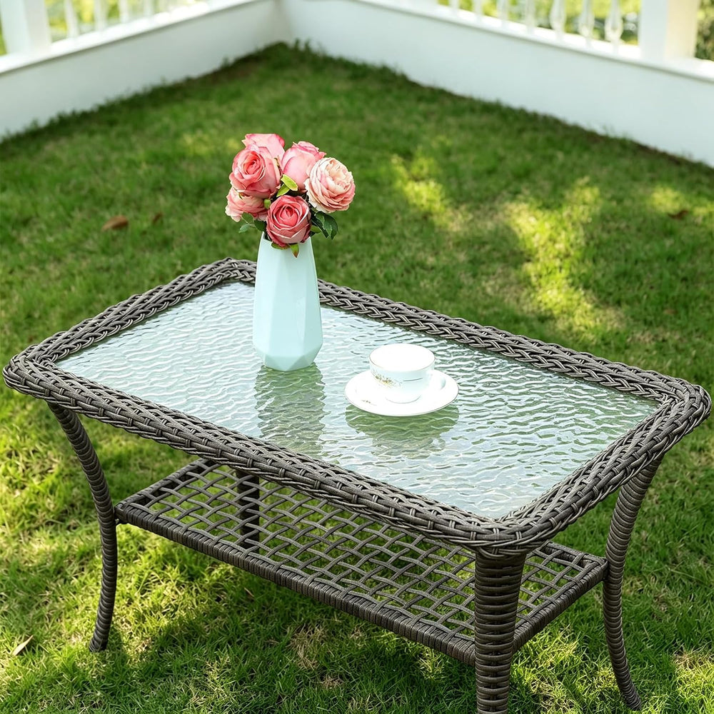 MEETWARM Wicker Patio Coffee Table, 34.5" Rectangle Outdoor Coffee Table...
